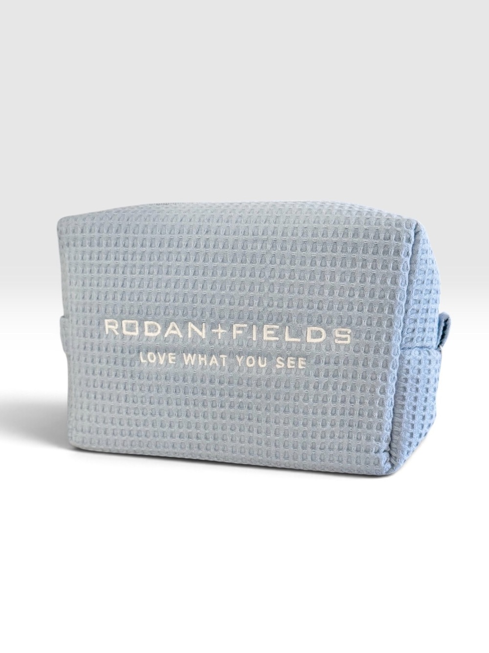 ABBODE R&F Waffle Knit Periwinkle Blue Cotton Cosmetic Bag, Large Zip-Around - Picture 3 of 17